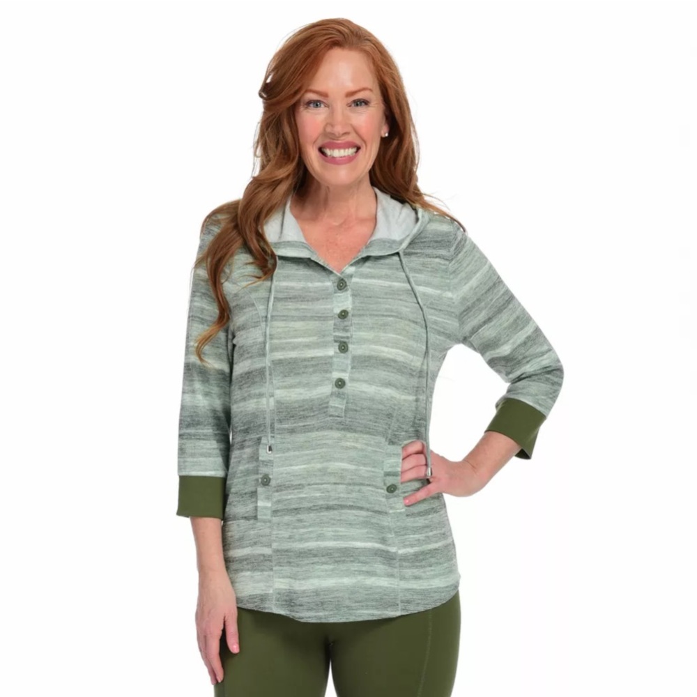Women’s One World Green Space Dyed Stripe 3/4 Sleeve Athleisure Hoodie